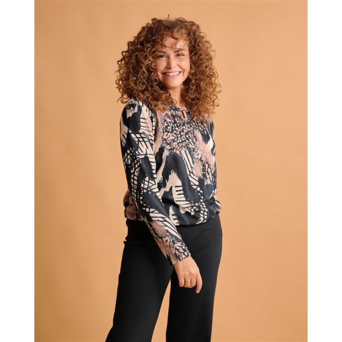 FOS T-shirt 7604 Mimi panter Zwart Bruin